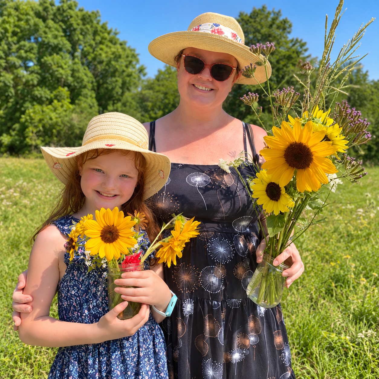 Elizabeth and Daecklyn holding sunflowers